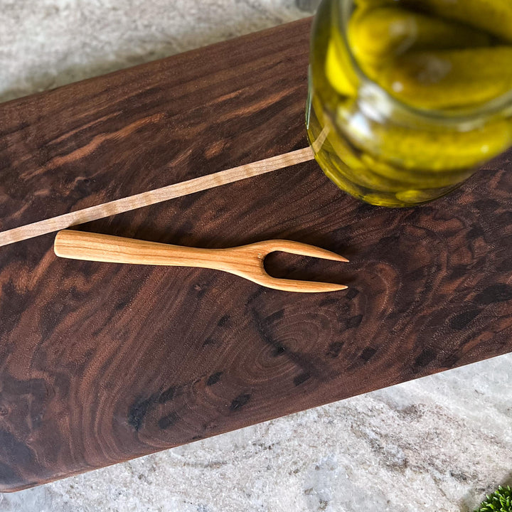 Hand-Carved Cherry Wood Pickle Fork