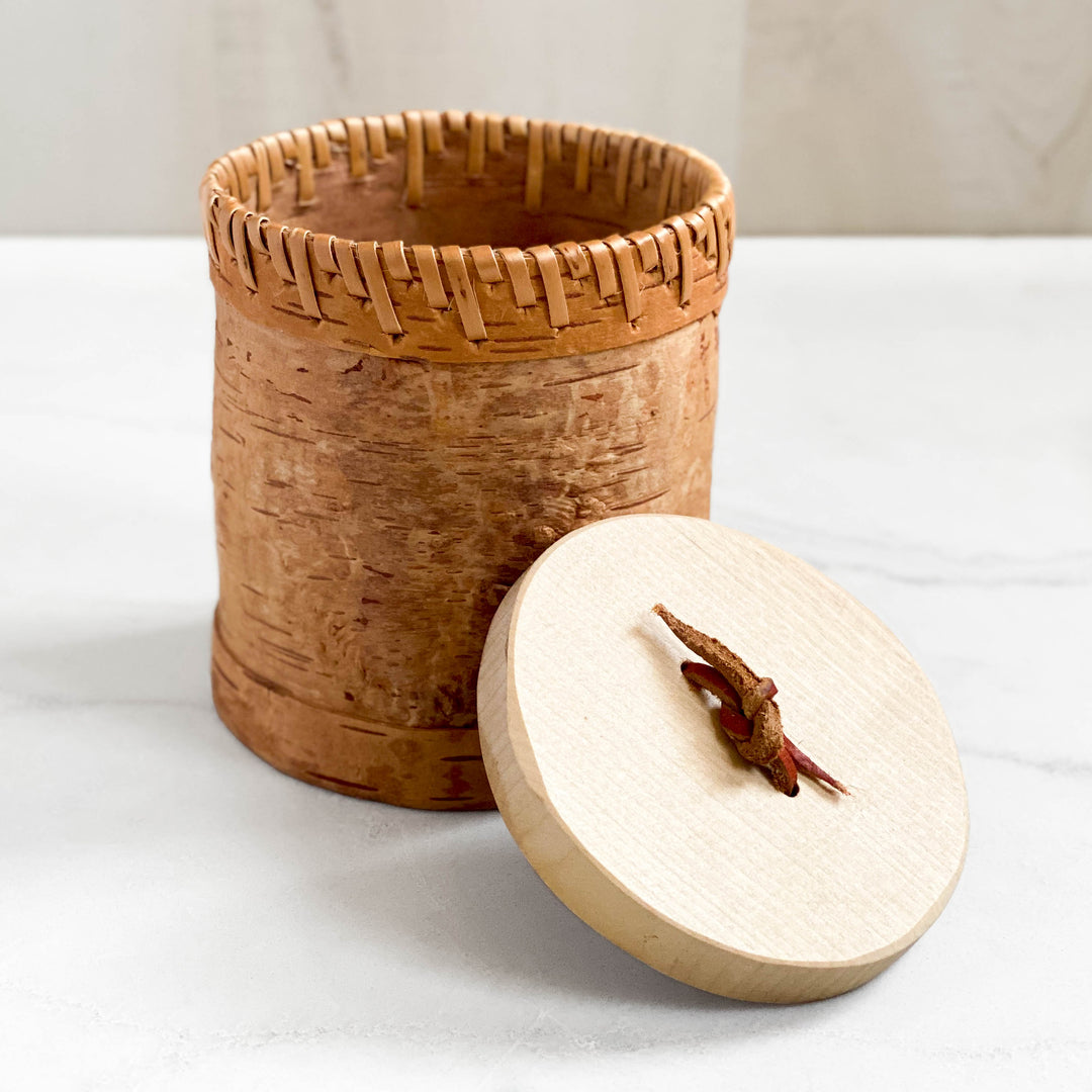 Medium Cylindrical Artisan Birchbark Box, 5 inch