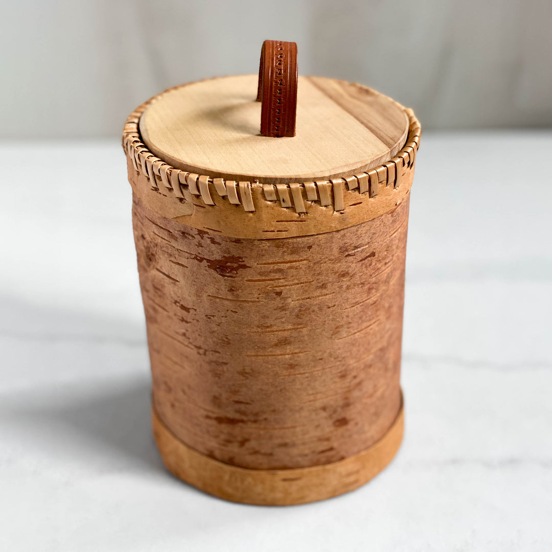 Large Cylindrical Artisan Birchbark Box, 7.5 inch