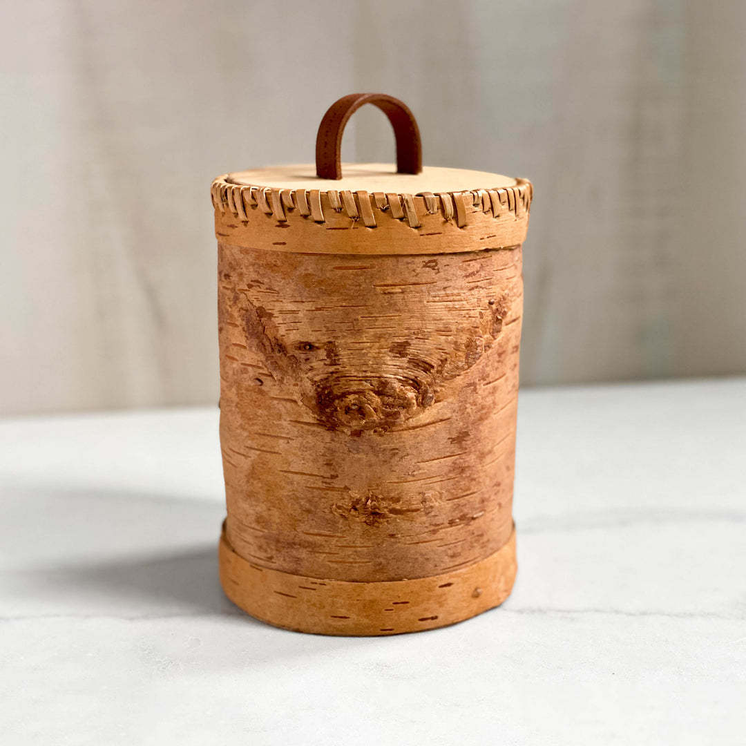 Large Cylindrical Artisan Birchbark Box, 7.5 inch