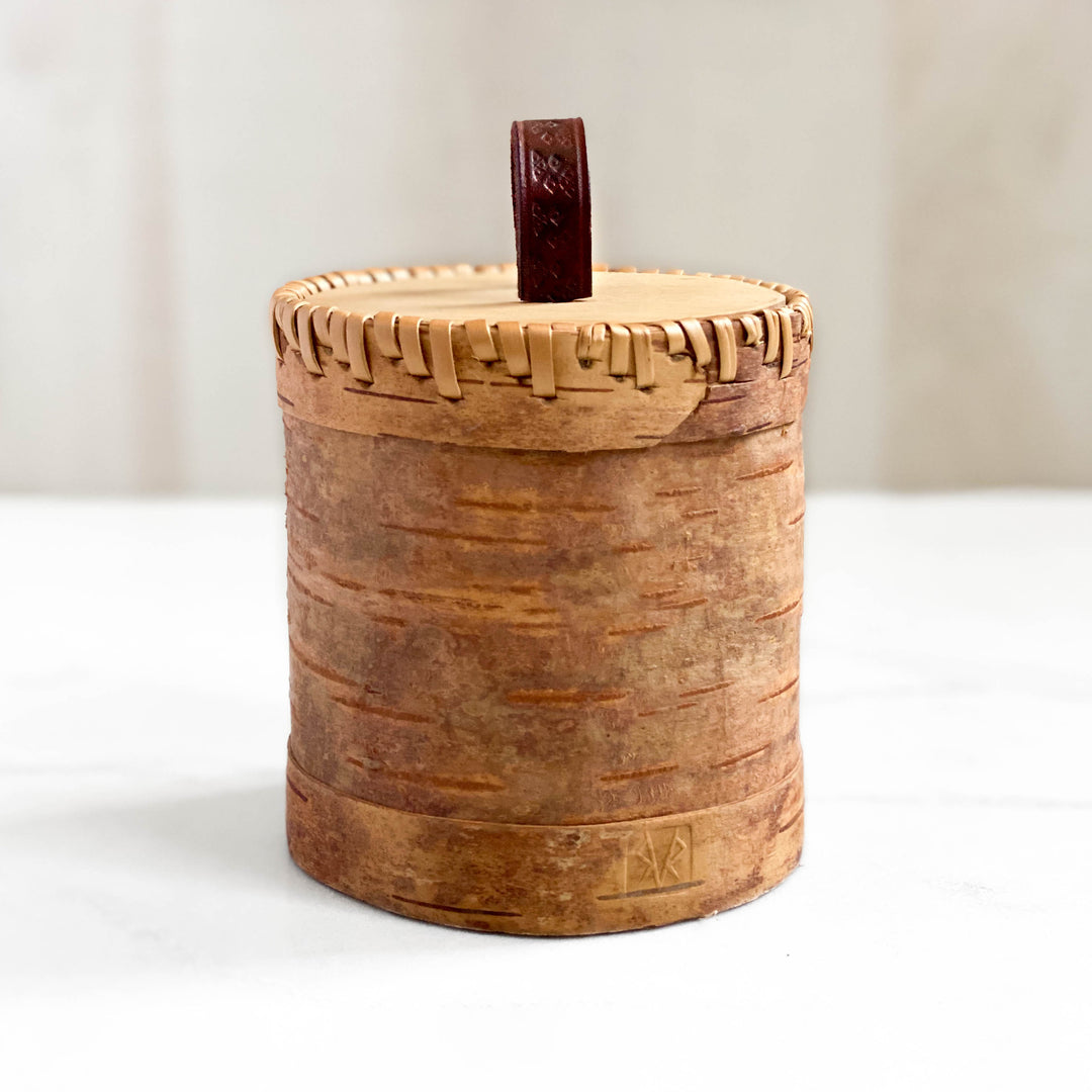 Small Cylindrical Artisan Birchbark Box 4 Inch